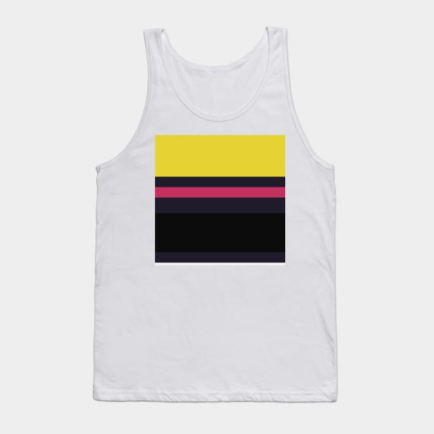 A beautiful melt of Anti-Flash White, Raisin Black, Almost Black, Dark Pink and Sandstorm stripes. Tank Top by Sociable Stripes